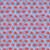 FreeSpirit Fabrics Kaffe Fassett Collective Bits & Bobs by Brandon Mably Flower Net White, floral fabric pattern with pink flowers and green centers on a white background with blue lattice design.