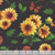 Wilmington Prints Fabrics Sunshine Whispers Bruce Park Sunflowers All Over Black Yellow Green, fabric with sunflower and butterfly design on a black background.