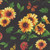 Wilmington Prints Fabrics Sunshine Whispers Bruce Park Sunflowers All Over Black Yellow Green, vibrant fabric featuring sunflower and butterfly patterns on a black background.