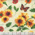 Wilmington Prints Fabrics Sunshine Whispers Bruce Park Sunflowers All Over Cream Yellow Green, fabric with sunflower and butterfly pattern on yellowish cream background.
