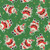 3 Wishes Fabrics Dancing Santa Christmas Fabric Green Holly Jolly Cheer, festive green fabric with cheerful dancing Santa Claus characters in traditional red suits, surrounded by gold stars and holly leaves for holiday decoration.