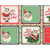 3 Wishes Fabrics Dancing Santa Christmas Fabric Green Red Cream Santa Postcard Patch, colorful holiday-themed fabric featuring vintage Santa Claus illustrations and festive phrases like 'let's be jolly!', 'Oh! what fun it is!', and 'here comes Santa!'.