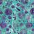 Lumin Fabrics Island Batik Secret Garden Batiks Medium Daisies and Lillies Teal Pool, fabric with purple floral and lily patterns on a teal and blue tie-dye background.