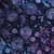 Lumin Fabrics Island Batik Secret Garden Batiks Medium Daisies and Lillies Blue Marine, fabric with purple daisies, lilies, and butterfly patterns on a deep blue background.