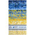 Lumin Fabrics Island Batik Countryside Charm Batiks 2.5 Inch Strips, colorful fabric strips in shades of blue and yellow with floral and abstract patterns.
