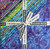 Lumin Fabrics Island Batik Springtime Bouquet Batiks 10 Inch Squares, colorful fabric squares with floral patterns in shades of purple, blue, green, and teal, tied with a white ribbon labeled 'Island Batik'.