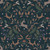 Dear Stella Fabrics Fox And Fern Fox And Fern Midnight Blue, a whimsical woodland pattern featuring foxes, rabbits, mushrooms, leaves, and stars on a dark blue background.