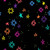 Dear Stella Fabrics 108 Inch Wide Quilt Backing Quiltstellation Apollo Blue, colorful star and geometric pattern on black background.