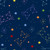 Dear Stella Fabrics Meowter Space Pammie Jane Felis Navy Blue, a fabric with a navy blue background featuring colorful constellation and star patterns.