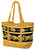 Wilmington Prints Sunshine Whispers Tote Quilt Kit, a large tote bag with sunflower and butterfly design on a black background, featuring yellow and black checkered fabric accents.