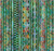 In The Beginning Fabrics Celtic Garden Green Braided Knot Stripe, colorful textile pattern featuring Celtic-inspired braided knot stripes in shades of green, orange, and blue, with intricate geometric designs.