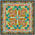 In The Beginning Fabrics Celtic Garden Teal Green Red Orange Quilt Kit, vibrant floral quilt fabric with intricate geometric and floral patterns in teal, green, red, orange, and yellow shades.