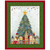 Henry Glass Fabrics Nordic Holiday Village MaryJane Carey Christmas Village Christmas Tree Panel 36 Red Green, festive Christmas-themed panel featuring a decorated Christmas tree and colorful small houses, surrounded by snowflakes and holiday ornaments.