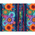 Timeless Treasures Fabrics Jubilant Bright Floral 11 Inch Stripe Midnight, vibrant floral fabric with colorful circular and striped patterns on a dark blue background.