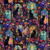 Timeless Treasures Fabrics Fantasia Cats And Floral Multi, vibrant fabric design featuring black cats, multicolored roses, and stained glass window patterns.
