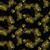 Timeless Treasures Fabrics Noble Plume Chong A Hwang Peacock Crown Feathers Black, decorative fabric with a pattern of yellow peacock feathers and floral elements on a black background.