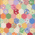 Marcus Fabrics Aunt Grace Goes Scrappy Judie Rothermel Multi Hexagon, colorful patchwork fabric with various floral, geometric, and whimsical patterns in hexagon shapes.