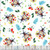 Blank Quilting Fabrics Zoo Crew White Monkeys, playful fabric pattern featuring cute cartoon monkeys with colorful leaves and flowers on a white background.
