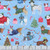 Timeless Treasures Fabrics Christmas Favorites Dogs in Christmas Sweaters Blue, festive dog-themed fabric with playful dogs in colorful holiday sweaters, Christmas trees, presents, and candy canes on a blue background.