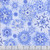 Timeless Treasures Fabrics Ice Winter Scenes Glitter Frost Special Snowflakes Ice, close-up of fabric with blue and white snowflake pattern and glitter details.