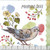 Quilting Treasures Fabrics Drawn To Birds Jane Maday Green Bird Picture Patches Panel, illustration of a bird perched on a branch with green leaves and red berries, watercolor style with floral background.