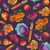 Quilting Treasures Fabrics Cornucopia Harvest Fall Purple Fruits and Flowers, vibrant fabric pattern featuring colorful fruits and flowers on a dark purple background.