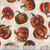 Quilting Treasures Fabrics Jeepers Creepers Dan Morris Cream Jack O Lantern Toss, fabric featuring a pattern of black and orange pumpkins with star and swirl designs for Halloween quilting and crafting.