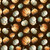 Wilmington Prints Glorious Fall Nancy Mink Tossed Pumpkins Brown, fall themed fabric with watercolor pumpkins in shades of beige, green, orange, and white on a brown background.