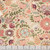 Wilmington Prints Floralscape Dina June Folk Art Floral Damask Brown Cream Red, close-up of floral and foliage patterns in pastel pink, green, cream, and brown colors with detailed design and a soft fabric texture.