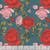 FreeSpirit Fabrics Love Letters by Club Hauer Roses Are Falling Teal, floral fabric with pink and red roses and green leaves on a teal background.