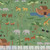 Riley Blake Fabrics Two by Two Noahs Ark Cayla Naylor Main Green, fabric with a jungle and safari animal scene including elephants, lions, tigers, giraffes, zebras, crocodiles, monkeys, ostriches, and tropical trees on a green background.