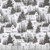 Blank Quilting Fabric Be Merry & Shine Bright Lily Ford White Winter Village, Christmas winter scene with houses, trees, and snowflakes in black and white.