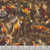 Blank Quilting Fabrics Wilderness Song Amber Foxes, textile fabric featuring multiple realistic fox illustrations in a forest scene.