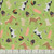 Clothworks Fabrics Let's Go! Green Farm Animals, a fabric with playful illustrations of various farm animals such as horses, cows, chickens, pigs, and ducks on a green background.