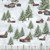 Timeless Treasures Fabrics Winter Wonderland Flannel Katie Hennagir Multi White Green Snowy Cabins, a fabric featuring a pattern of snow-covered log cabins and evergreen trees in a winter landscape.