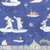 Clothworks Fabrics Anita Jeram Navy Blue Snowtime Toile