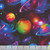 Timeless Treasures Fabrics Galaxy Black Bright Solar System, vibrant and colorful space-themed fabric featuring planets, stars, and cosmic patterns.