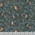 Dear Stella Fabrics Alphabet City Fossil Nesting, fabric pattern featuring small birds and owl illustrations among green foliage on a dark background.
