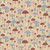 Dear Stella Fabrics Alphabet City Almond Cute As A Button, fabric with a pattern of colorful mushrooms in pink, blue, red, and beige on a light beige background.