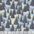 Blank Quilting Fabrics Frostykins Ray Heere Snow Winter Trees, colorful stylized Christmas trees decorated with ornaments and stars on a snowy sky background.