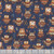 Quilting Treasures Fabrics Bearsville Dan Morris Navy Blue Owls, navy fabric with colorful cartoon-style owls and small decorative elements.