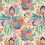 Quilting Treasures Fabrics Exotica Dan Morris Cream Pink Blue Iris, vibrant floral pattern with pink, orange, blue, purple, and green colors on a cream background.