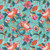 Quilting Treasures Fabrics Exotica Dan Morris Aqua Blue Green Flowers, vibrant floral pattern fabric with pink, orange, yellow, and green flowers and leaves on aqua blue background.