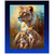 Quilting Treasures Fabrics Roar of the Pride Dan Morris Royal Blue Lioness Lion Cubs Panel, vibrant artistic illustration of a lioness and two lion cubs with bold blue border.