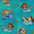 Clothworks Oceana by Laurel Burch Teal Blue Gold Mermaids