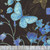 Timeless Treasures Fabrics Escapade Black Metallic Butterfly Panel 24 x 44, blue butterflies and flowers on a black background with metallic accents.