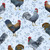 Wilmington Prints Fabrics Country Blue Susan Winget Large Roosters All Over Light Blue
