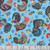 Benartex Fabrics Farm Feathered Folk Nicole Decamp Feathered Friends Sky Blue, colorful storybook-style roosters and hens on a light blue background.
