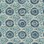 Waverly Fabrics Origins Luna Blue Cream Suzani Blooms Linen, close-up image of textile with circular floral patterns in shades of blue on a cream background.