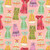 Benartex Fabrics A Prairie Heart Katie Daisy Prairie Dresses Peach Pink Jam Purple, fabric pattern featuring colorful dresses with floral and plaid designs on a pink polka dot background.